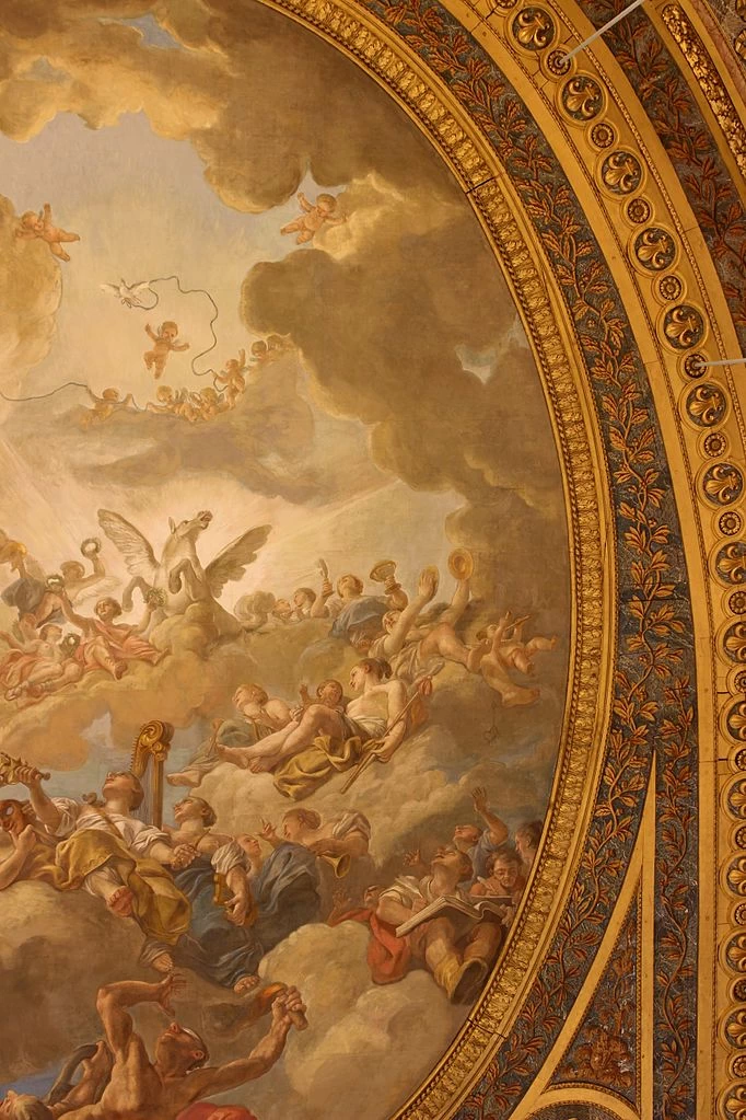 Apollo prepara le corone per uomini famosi nelle arti - soffitto dell'Opera Reale di Versailles, dettaglio